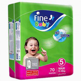 FINE BABY GREN  MAXI SUPER DRY MEGA 70PC فاين بيبي حفاضات الاطفال سوبرجرين /ماكسي 70 حبة