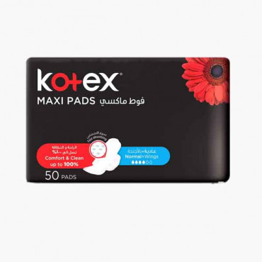 KOTEX MAXI NORMAL + WINGS 50'S كوتكس فوط صحية ماكسي بالاجنحة كوكو 50 حبة 