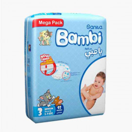 SANITA BAMBI M DIAPER MEGA 92'S سانتيا بامبي حفاضات اطفال متوسة 92 حبة